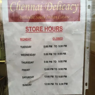 Hours posted on the door . . .