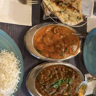 Garlic Basil Naan, Chicken Tikka Masala, Lamb Vindaloo