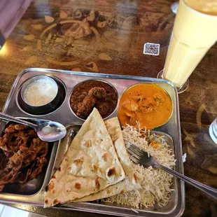 Non vegetarian combo plate W/ mango lassi