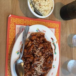 Sesame chicken with fried rice