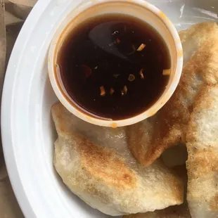 dumplings and sauce