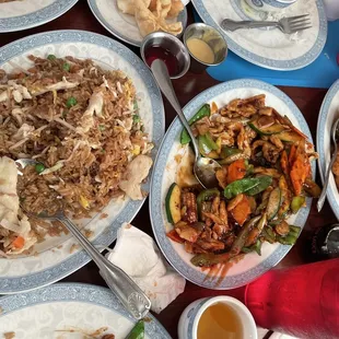 Chicken fried rice, Szechuan chicken and sesame chicken already dug into lol