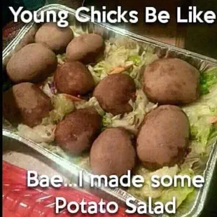 a tray of potato salad