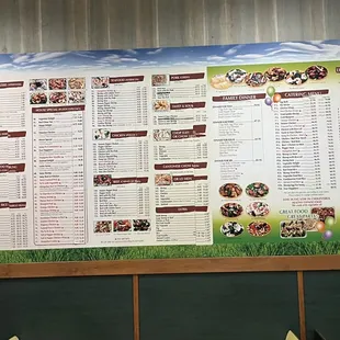 a menu on the wall