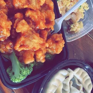 Sweet &amp; Sour Chicken dumplings shrimp fried rice