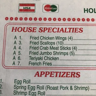 House Specials can come with French Fries, Plain, Chicken or Pork Fries Rice