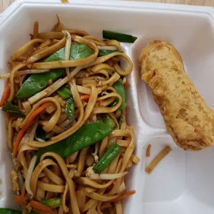 Giant egg roll and lo mein