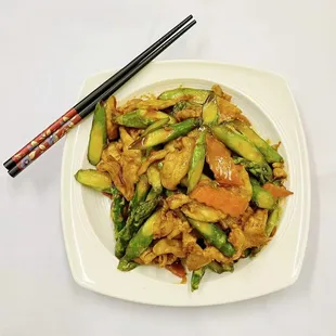 a plate of stir fried vegetables