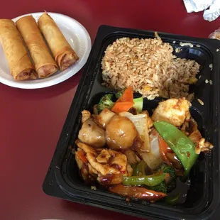 a plate of chinese food