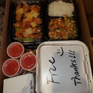 After placing a larger order for carryout, was surprised to find a free box of donuts....delish!