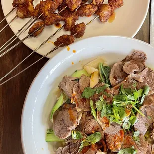 Lamb Skewer and hot oil seared noodle
