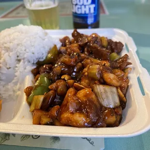 Kung Pao San Yan with shrimp, beef and chicken. So good!