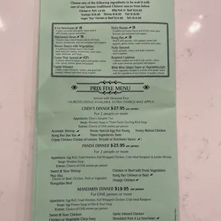 Classic and Prix Fixe Menu