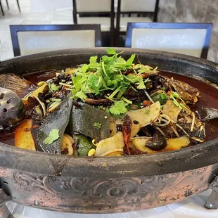 a large bowl of food