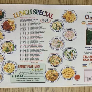 the menu for lunch special