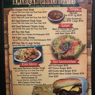 a menu for american diner plants