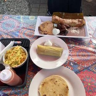 Cheese pupusas and corn tamale! Yum!