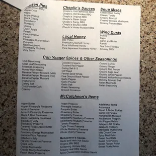a list of items on a table