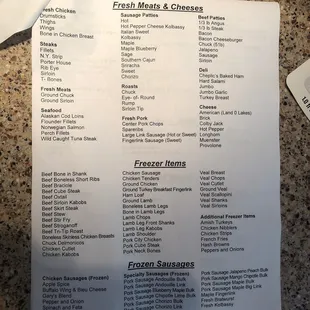 a list of items on a table