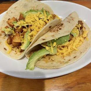 Breakfast tacos with chorizo and avocado