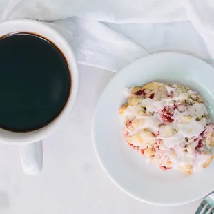 Strawberry scone and coffee.