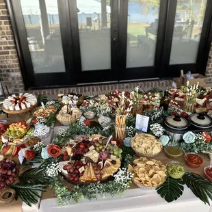 Wedding grazing table with taco bar.