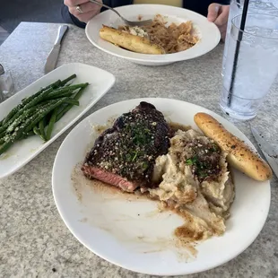 Farfalle with Herb Crusted Chicken w Rosa Sauce 12oz New York Strip Steak