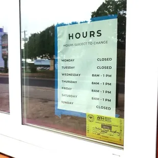 Hours (note says subject to change)
