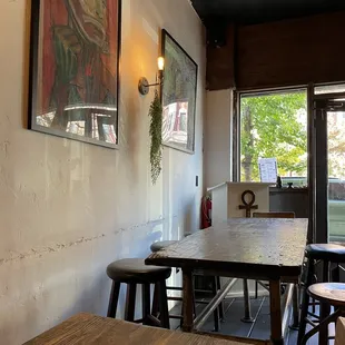 a table and chairs in a restaurant