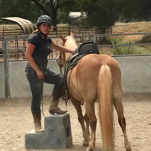 "Sara" ride #6 learning to come up to the mounting block