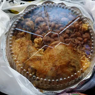 HUGE rice + beans + baked chicken = $5