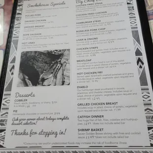 Full dinners smoke specials they do have a good brisket sandwich sometimes if you don't come in the restaurant and get it store hot bar