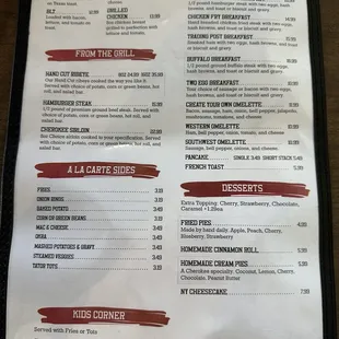 Menu as of April 2024