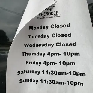 Hours posted on door, Sunday, 1017/2020, are different than what I thought I saw posted in Yelp.