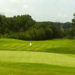 View from the clubhouse looking down #9 green and the fairway.
