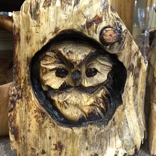 Owl wood carving- available in store