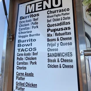 Menu w/o prices