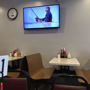 They have a TV! Booth seating &amp; table seating