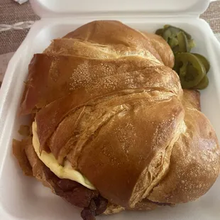 Bacon and egg croissant sandwich (generous size)