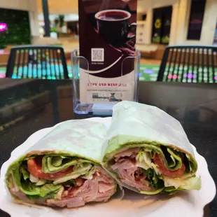 Delicious Ham and Bacon or Turkey and Bacon Wrap freshly made for you!