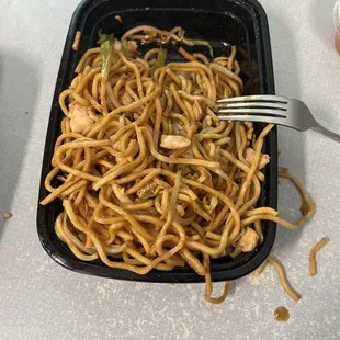 Chicken Lo Mein. Tough to find the chicken bits. .