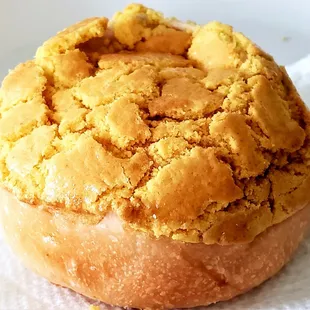 "Special BBQ Pork Bun" BBQ Pork inside and a light sweet crumble top