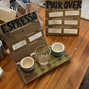 Espresso and pour over menus