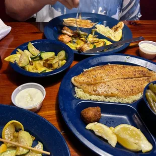 Grilled cat and fresh grilled vegetables  Service is great and atmosphere is like old Vegas mom and pop joint