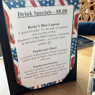 Special drink menu; however, no bartenders