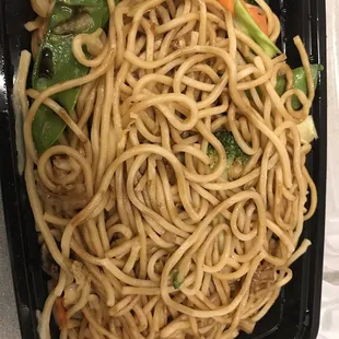 noodles in a black container