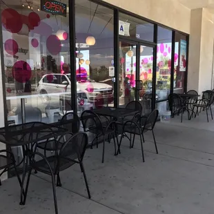 Outside patio seating plus seating for 30+ inside with movies showing and Free wi-fi:)