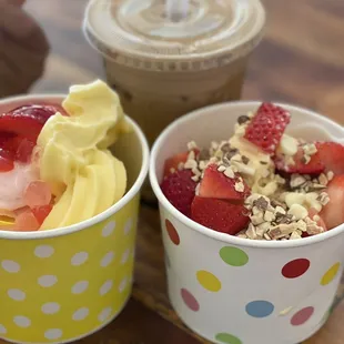 Frozen yogurt. Look at the quality of the fresh fruit toppings !