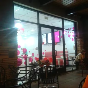 Patio seating on a summer night.