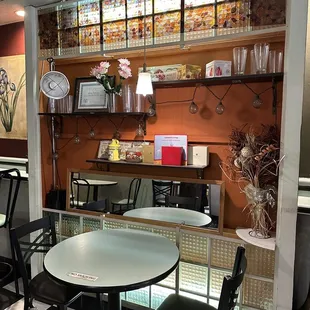 a table and chairs in a restaurant